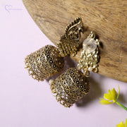 Matt Gold Peacock Jhumka Earrings